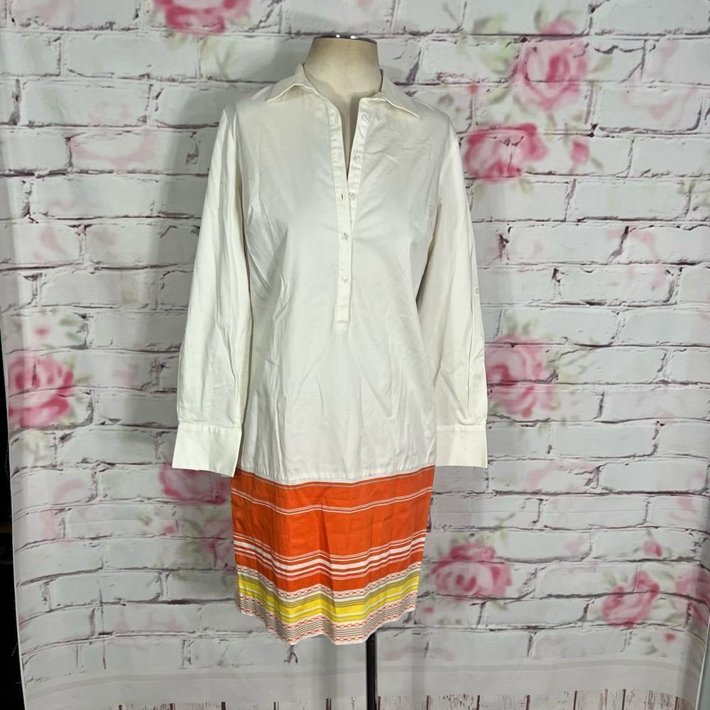 🔥5 for $25 sale🔥 Ann Taylor white collared shirt dress with orange hem line